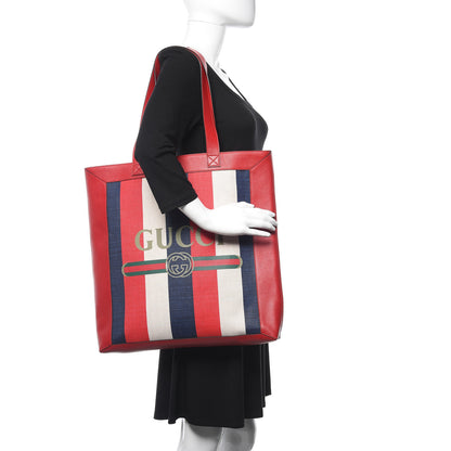 Gucci Canvas Calfskin Sylvie Stripe Logo Mens Tote Red White Blue 2 of 10