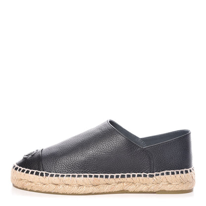 Chanel Grained Calfskin CC Espadrilles 35 Black Navy 1 of 11