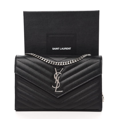 Saint Laurent Grain De Poudre Matelasse Chevron Monogram Chain Wallet Black 10 of 10