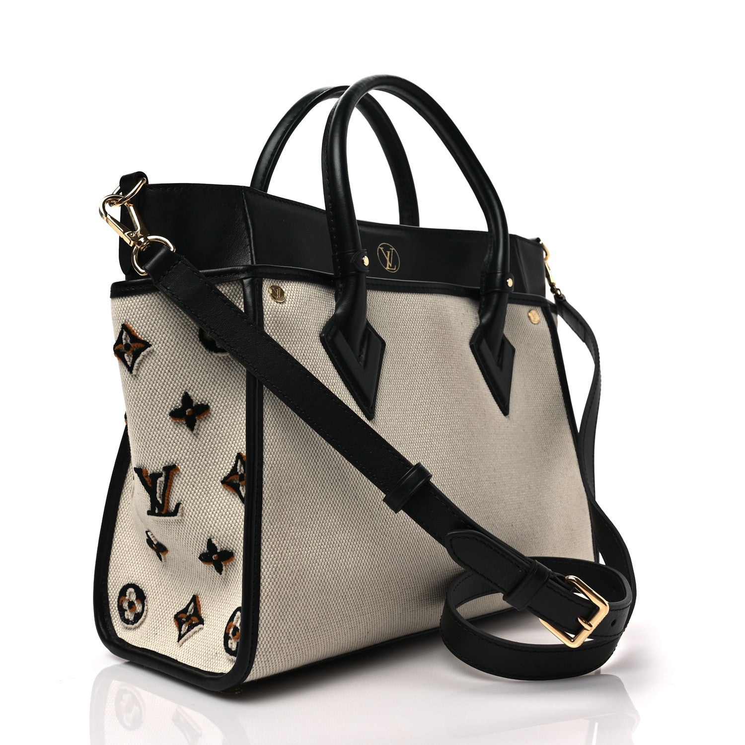 Louis Vuitton Canvas Calfskin Monogram On My Side MM Black 2 of 6