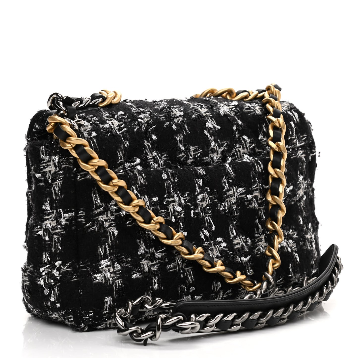 Tweed Quilted Medium Chanel 19 Flap Black Silver Ecru