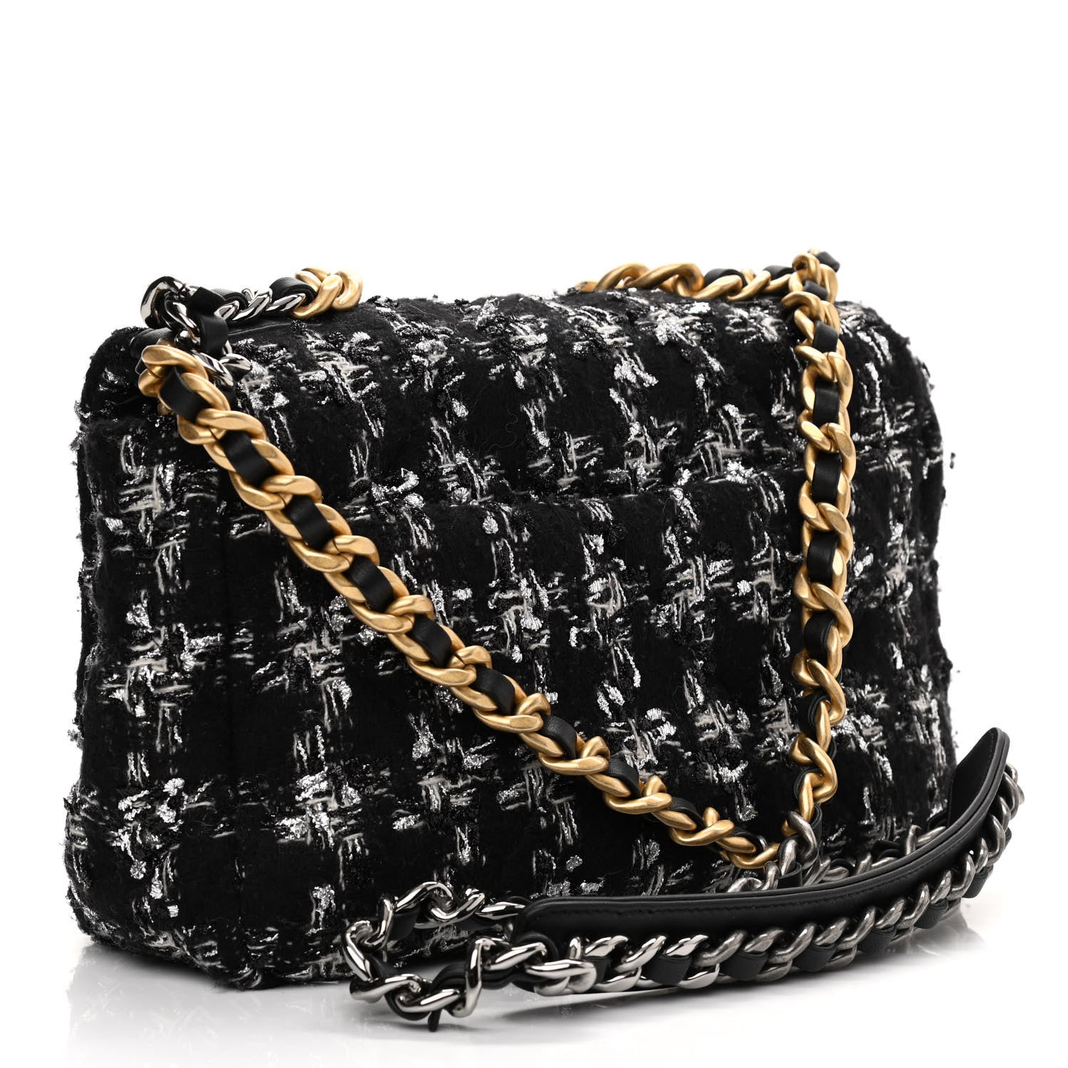 Chanel Tweed Quilted Medium Chanel 19 Flap Black Silver Ecru 2 of 10