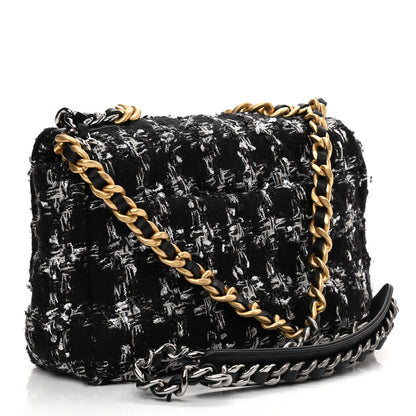 Chanel Tweed Quilted Medium Chanel 19 Flap Black Silver Ecru 2 of 10