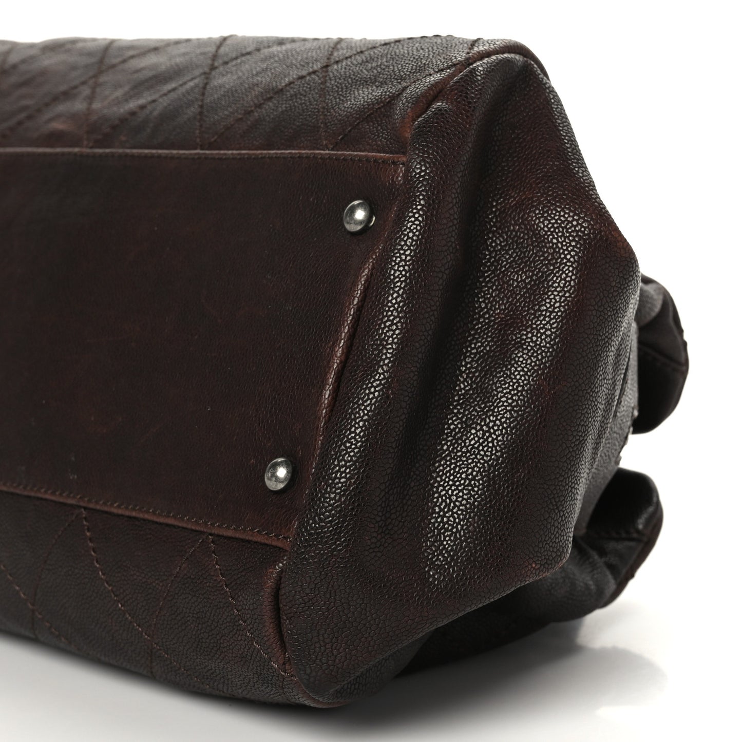 Caviar Quilted Bowler Tote Brown