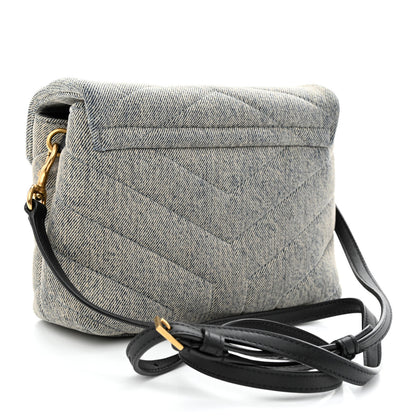 Saint Laurent Denim Y Quilted Monogram Toy Loulou Crossbody Bag Grey 3 of 13