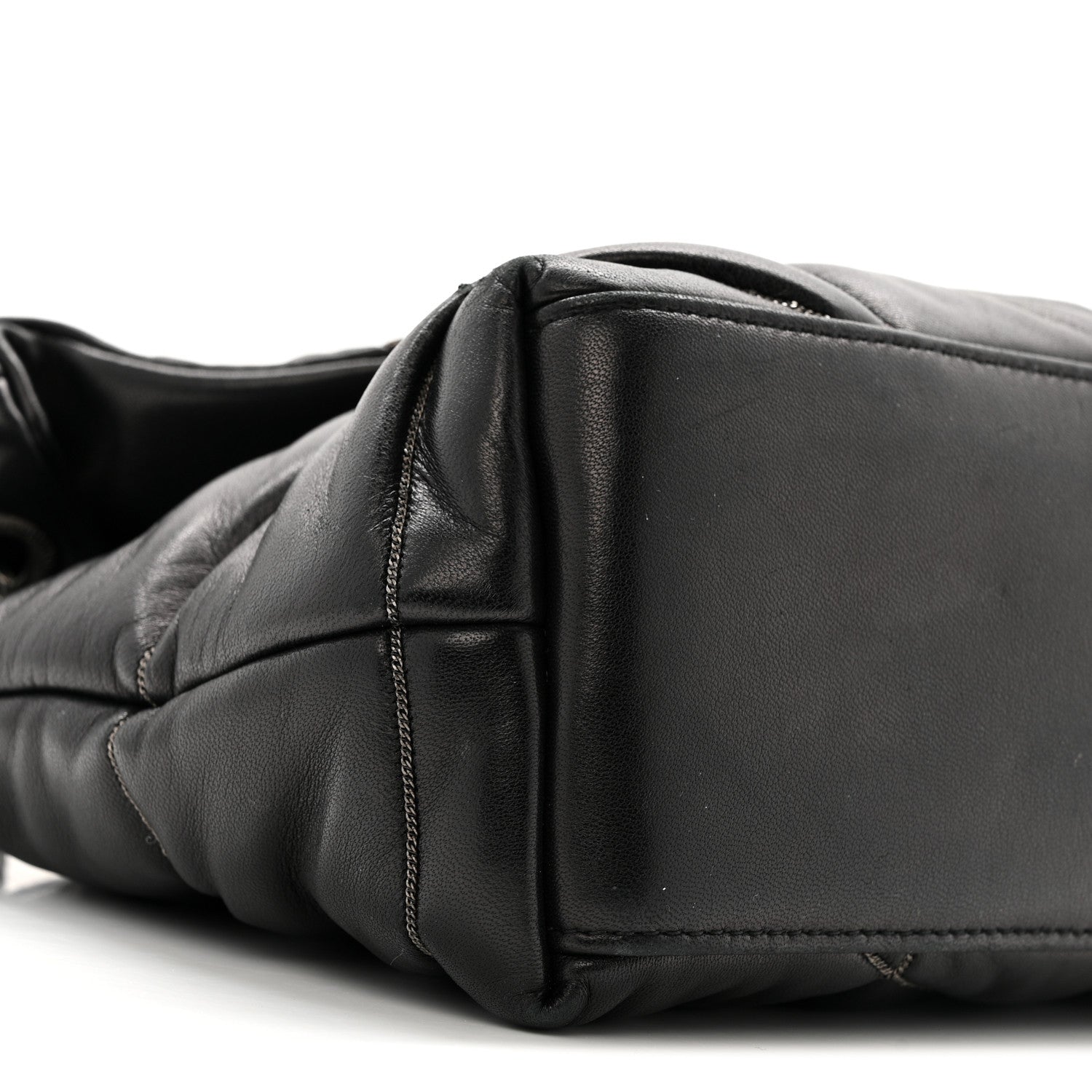 Saint Laurent Lambskin Quilted Metal Small Loulou Puffer Monogram Chain Satchel  Black 9 of 14