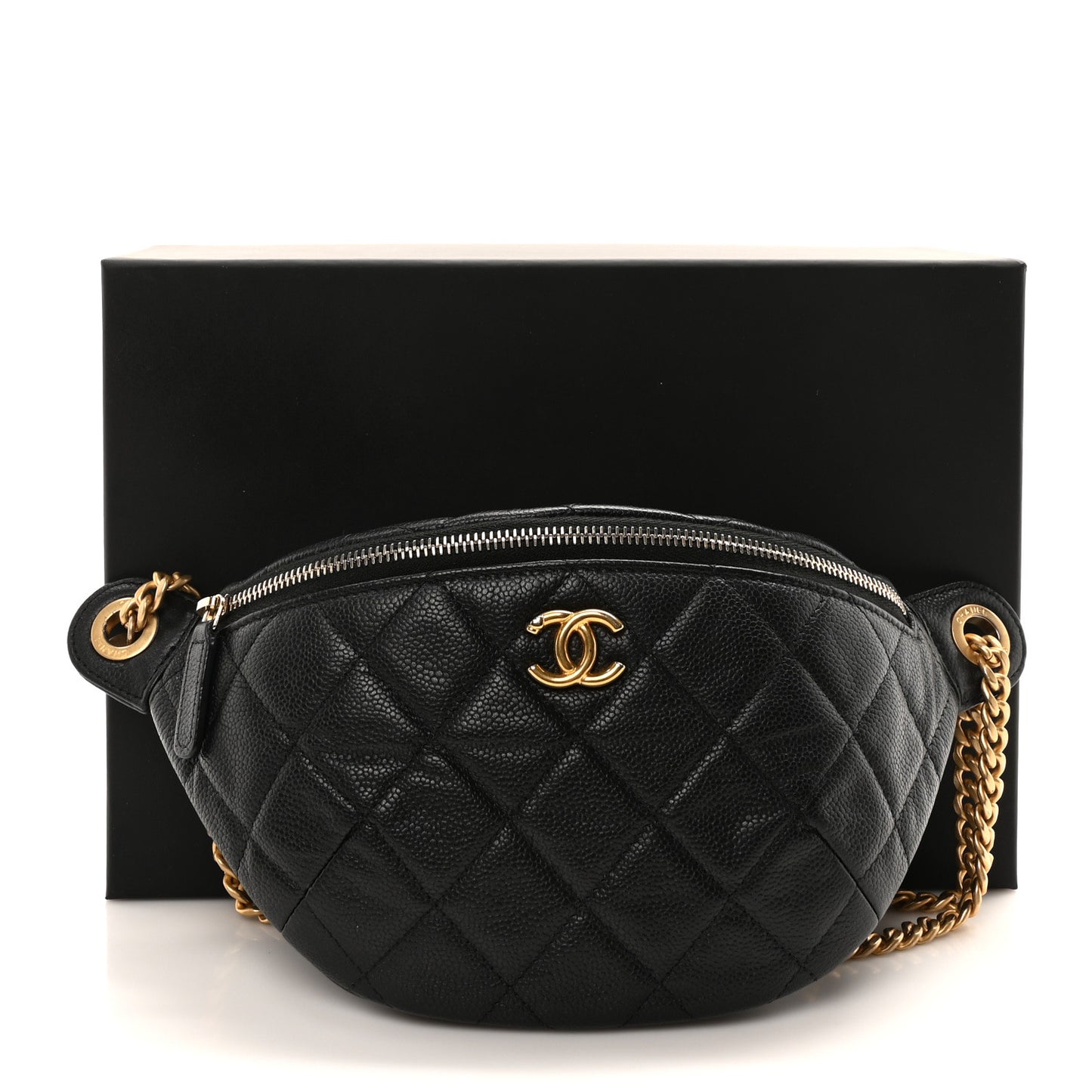 Caviar Quilted Sweetheart Belt Bag Black
