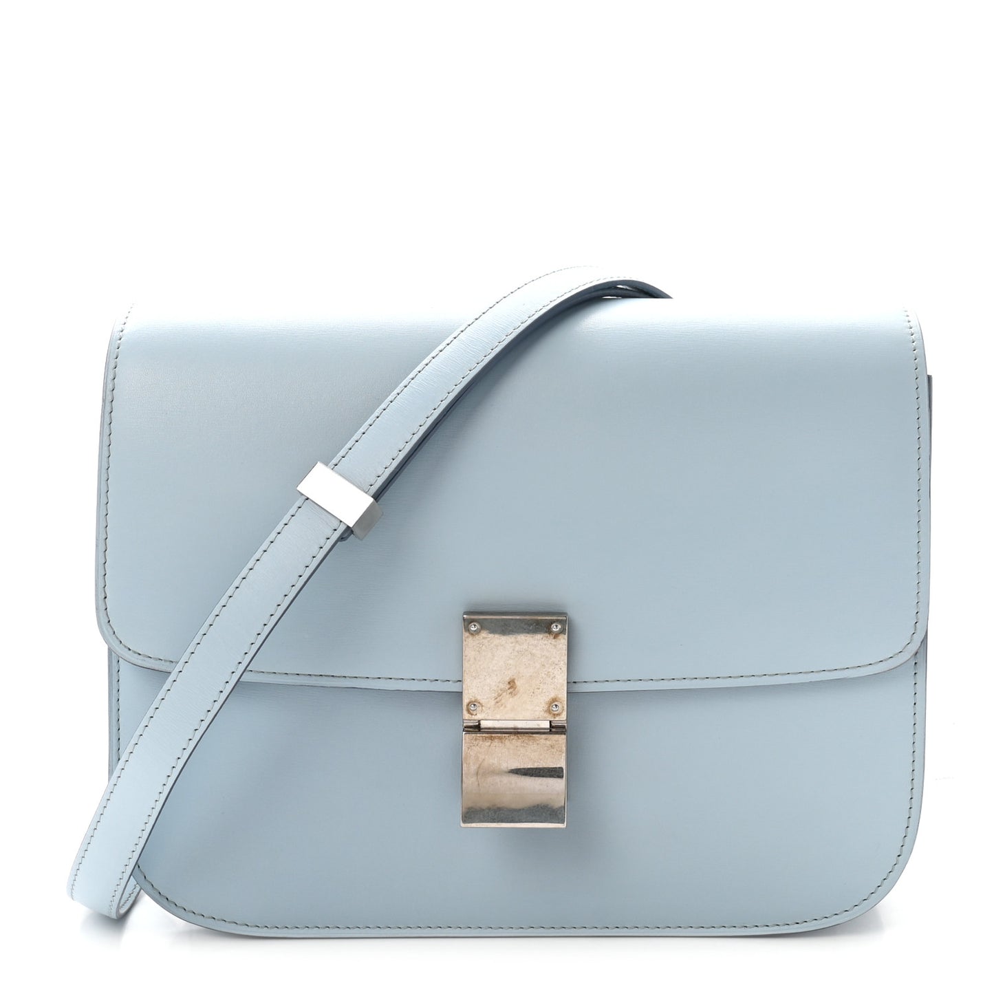 Box Calfskin Medium Classic Box Flap Bag Pale Blue