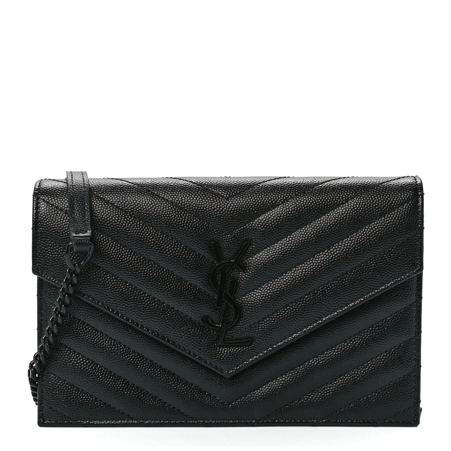 Grain De Poudre Matelasse Chevron Monogram Monochrome Envelope Chain Wallet Black