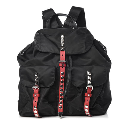 Prada Nylon New Vela Studded Backpack Black Fuoco 1 of 10