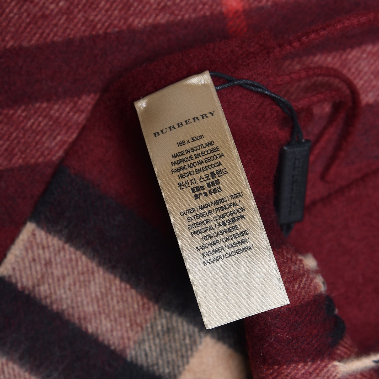 Cashmere Giant Check Icon Stripe Fringe Scarf Claret