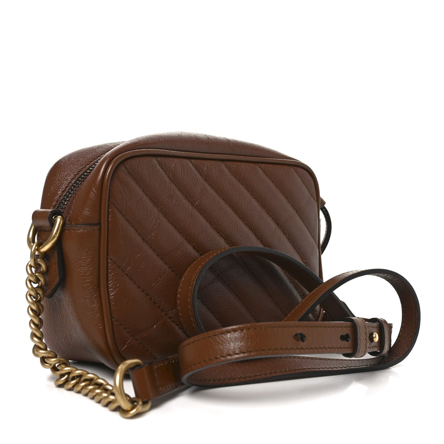 Gucci Glazed Calfskin Matelasse Diagonal Mini GG Marmont Chain Shoulder Bag Cuir 3 of 11
