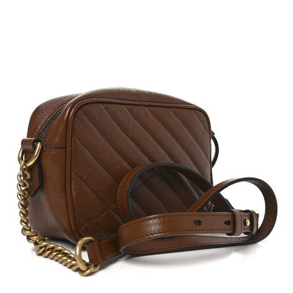Gucci Glazed Calfskin Matelasse Diagonal Mini GG Marmont Chain Shoulder Bag Cuir 3 of 11