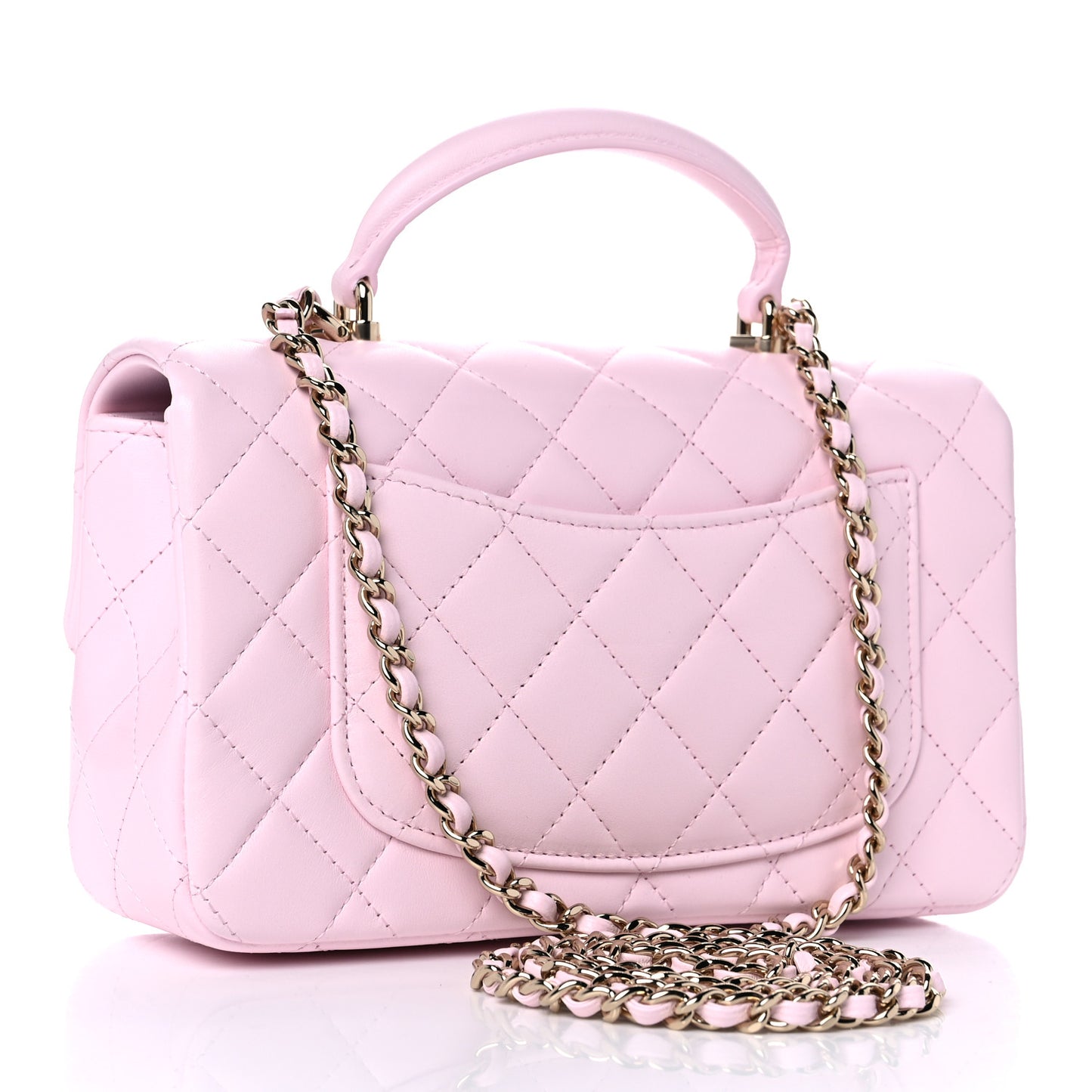 Lambskin Quilted Mini Top Handle Rectangular Flap Light Pink