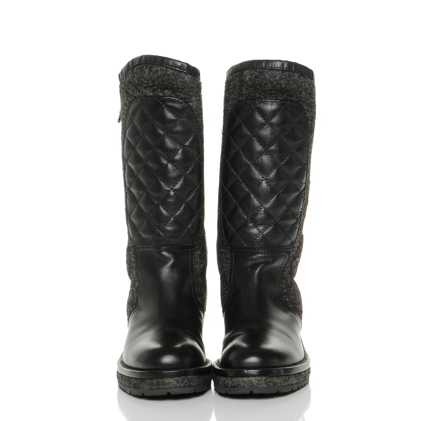 Wool Calfskin Quilted Biker Boots 36.5 Black