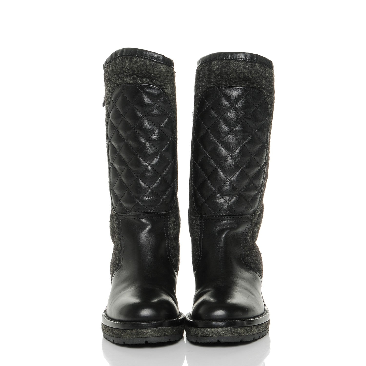 Chanel Wool Calfskin Quilted Biker Boots 36.5 Black 2 of 7