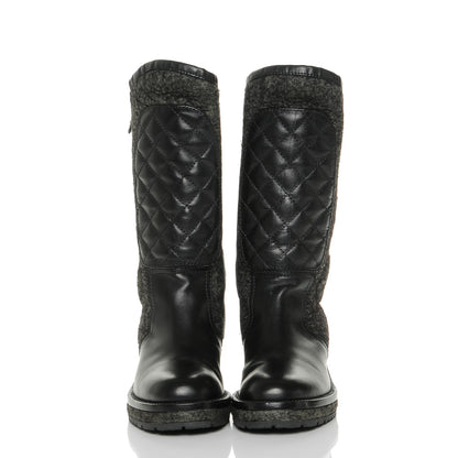 Chanel Wool Calfskin Quilted Biker Boots 36.5 Black 2 of 7
