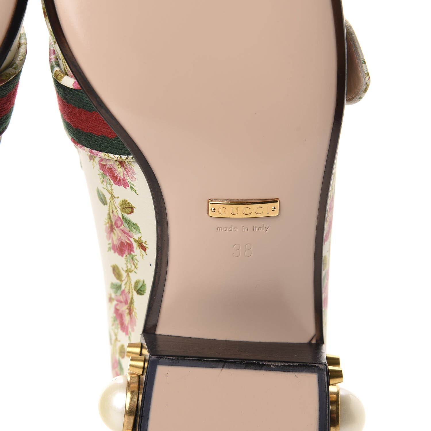Gucci Calfskin Web Pearl Floral Embellished Peyton Loafer 38 White Multicolor 8 of 10