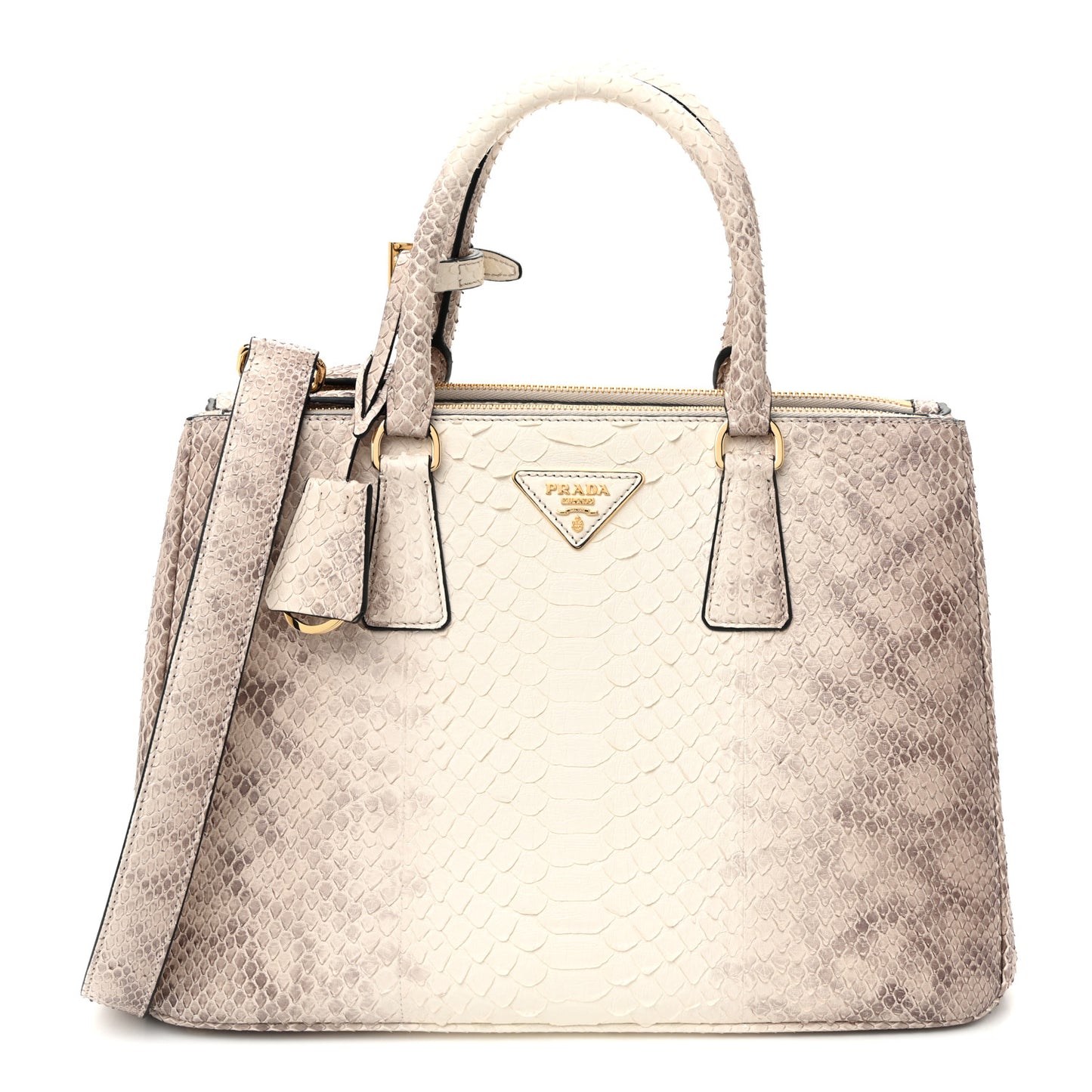 Snakeskin Medium Galleria Double Zip Tote Gradient White