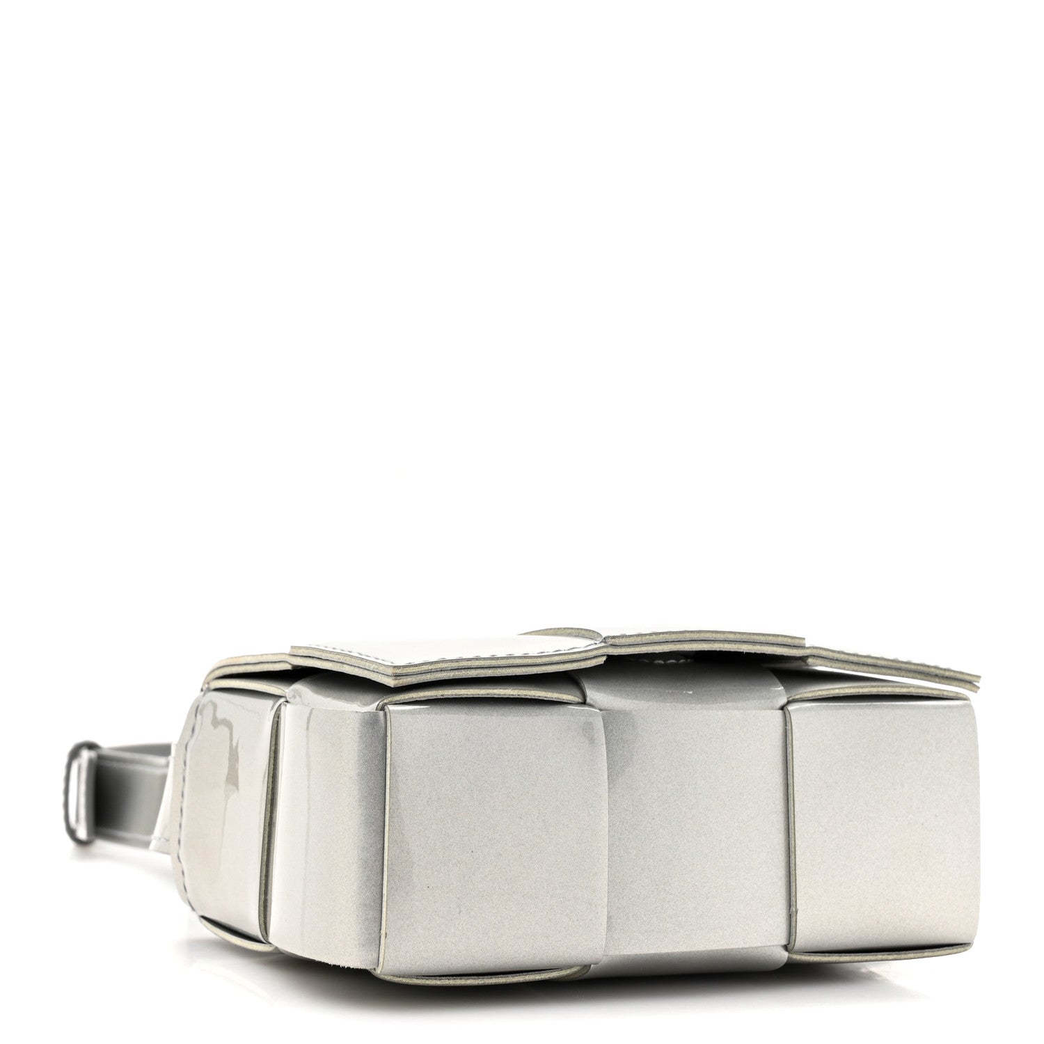 Bottega Veneta Metallic Patent Calfskin Maxi Intrecciato Extra Mini Cassette Crossbody Bag Silver 4 of 10