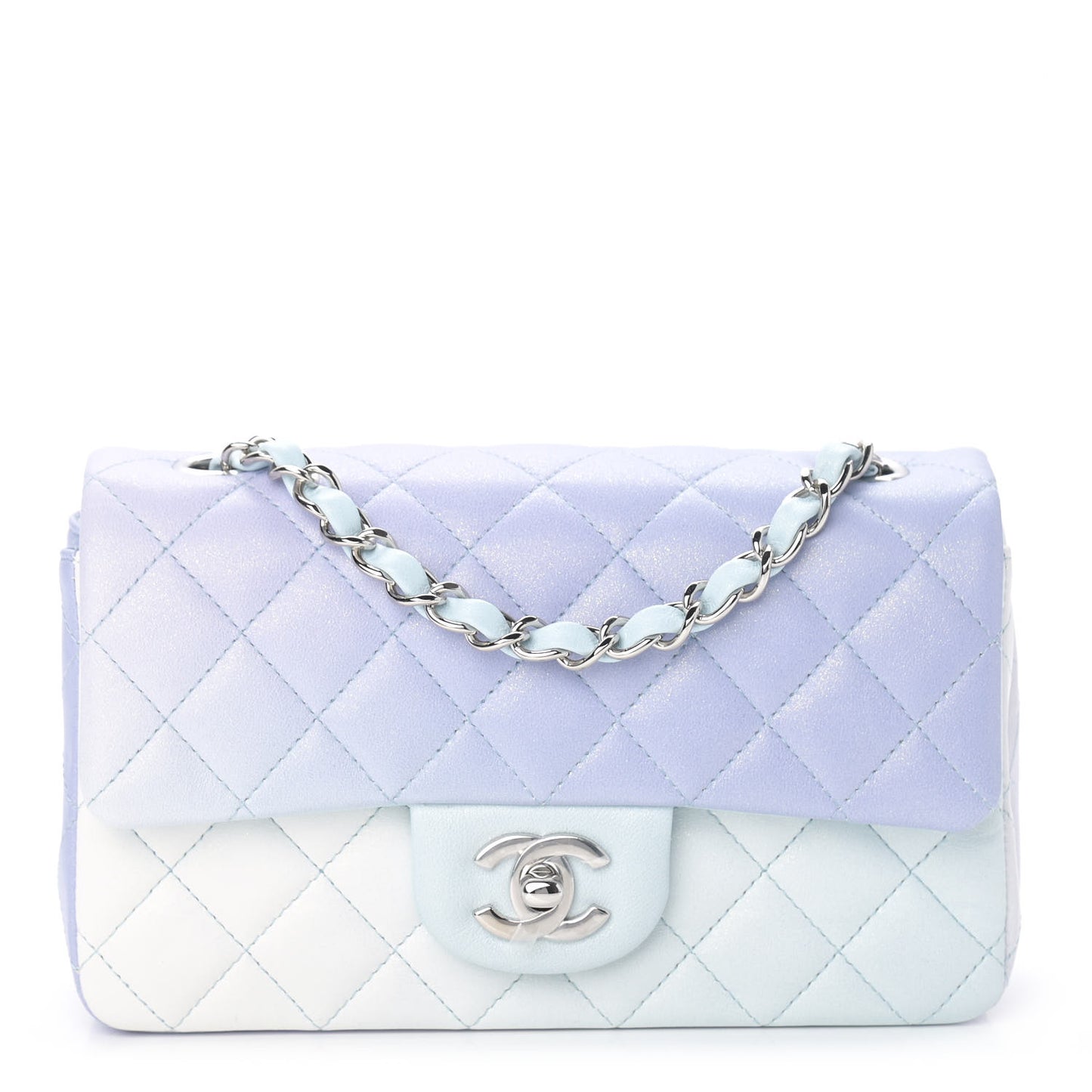 Perforated Lambskin Quilted Mini Rectangular Flap Light Blue Light Purple White
