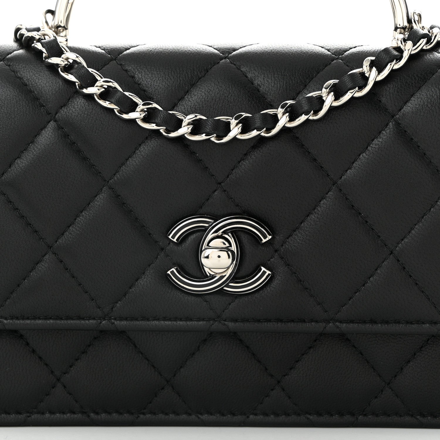 CHANEL キルティング バッグ Chanel Lambskin Quilted Metal Top Handle Crossbody Flap Black