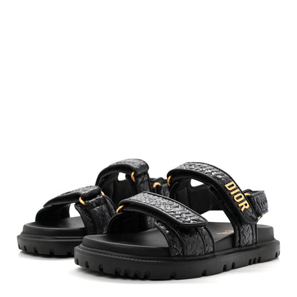 Christian Dior Woven Raffia Jute Dioract 10mm Sandals 38 Black 4 of 9