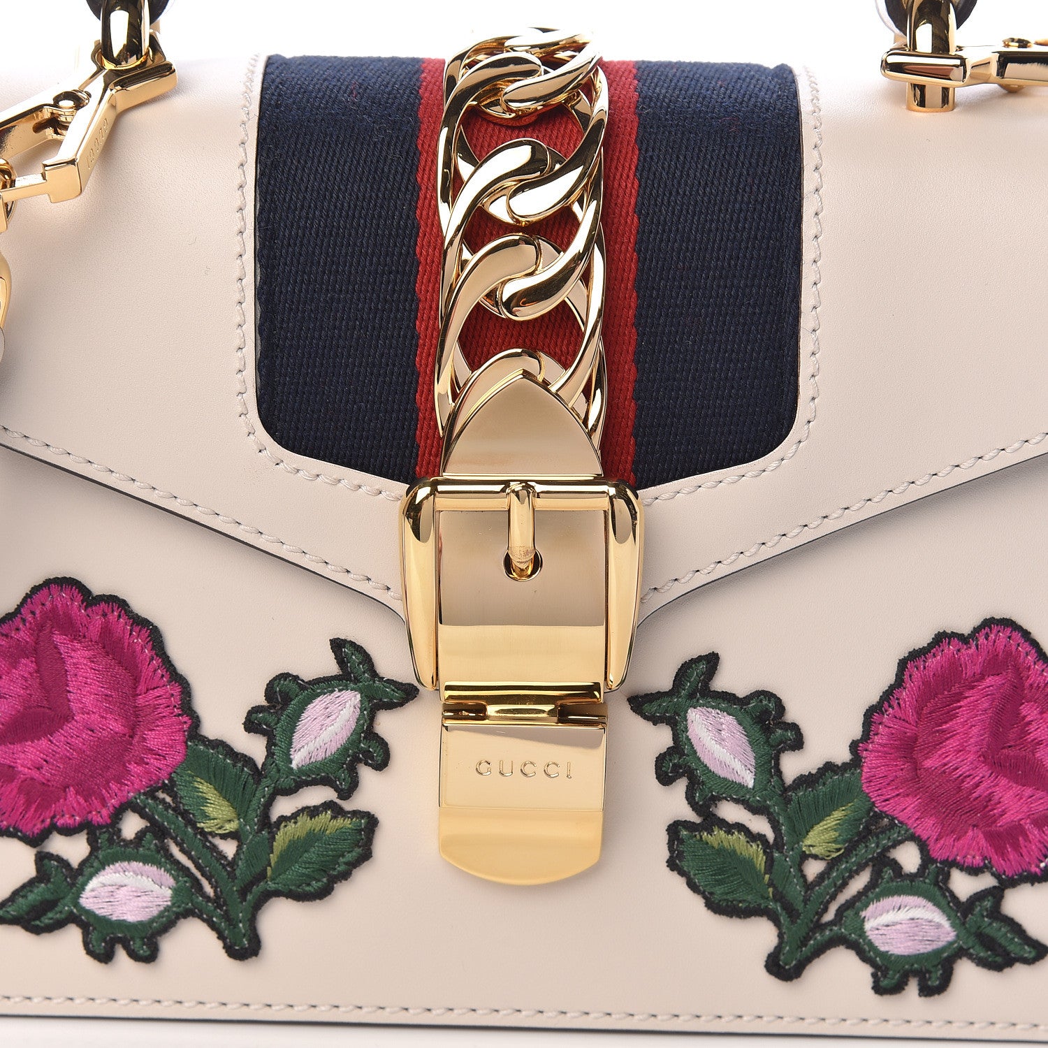 Gucci Calfskin Embroidered Mini Sylvie Top Handle Bag White 11 of 11