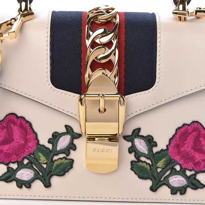 Gucci Calfskin Embroidered Mini Sylvie Top Handle Bag White 11 of 11