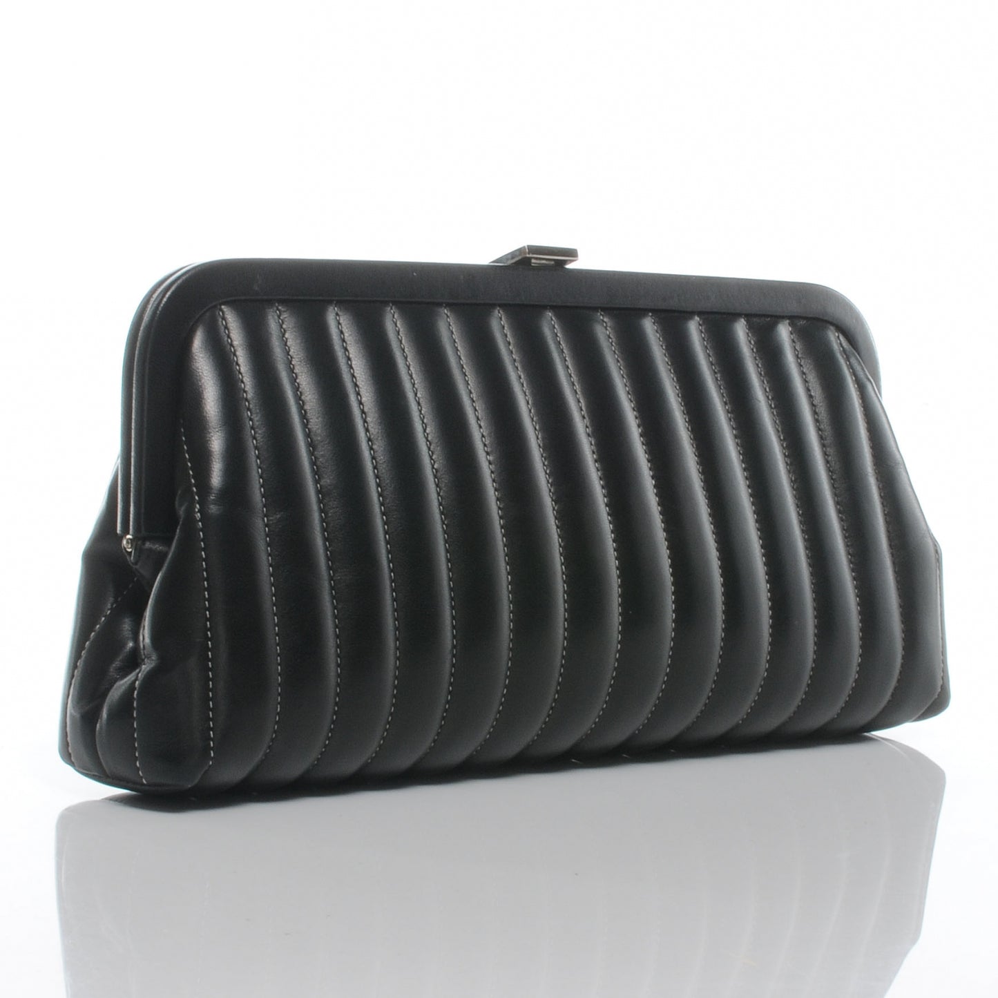 Lambskin Vertical Quilted Mademoiselle Clutch Black
