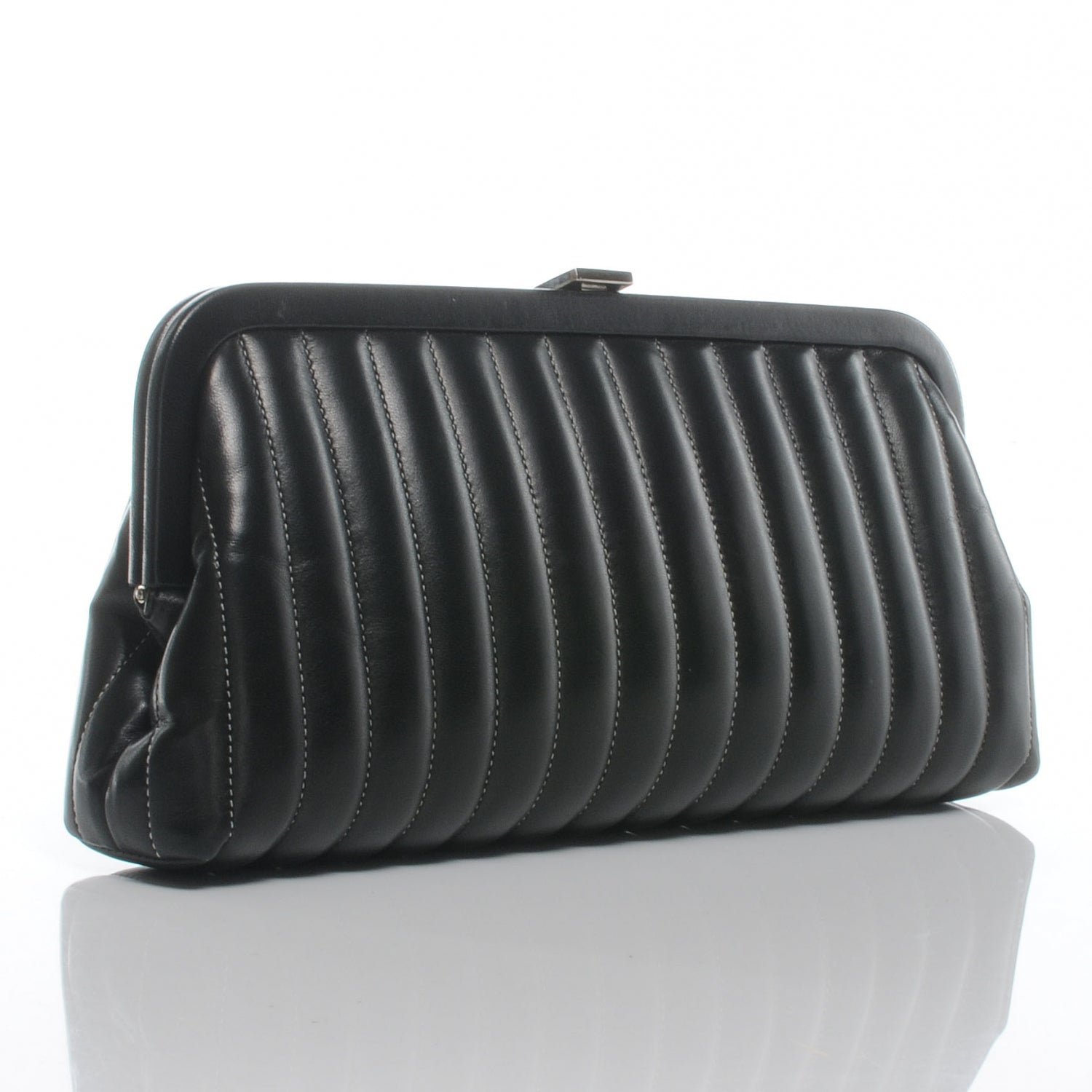 Chanel Lambskin Vertical Quilted Mademoiselle Clutch Black 3 of 7