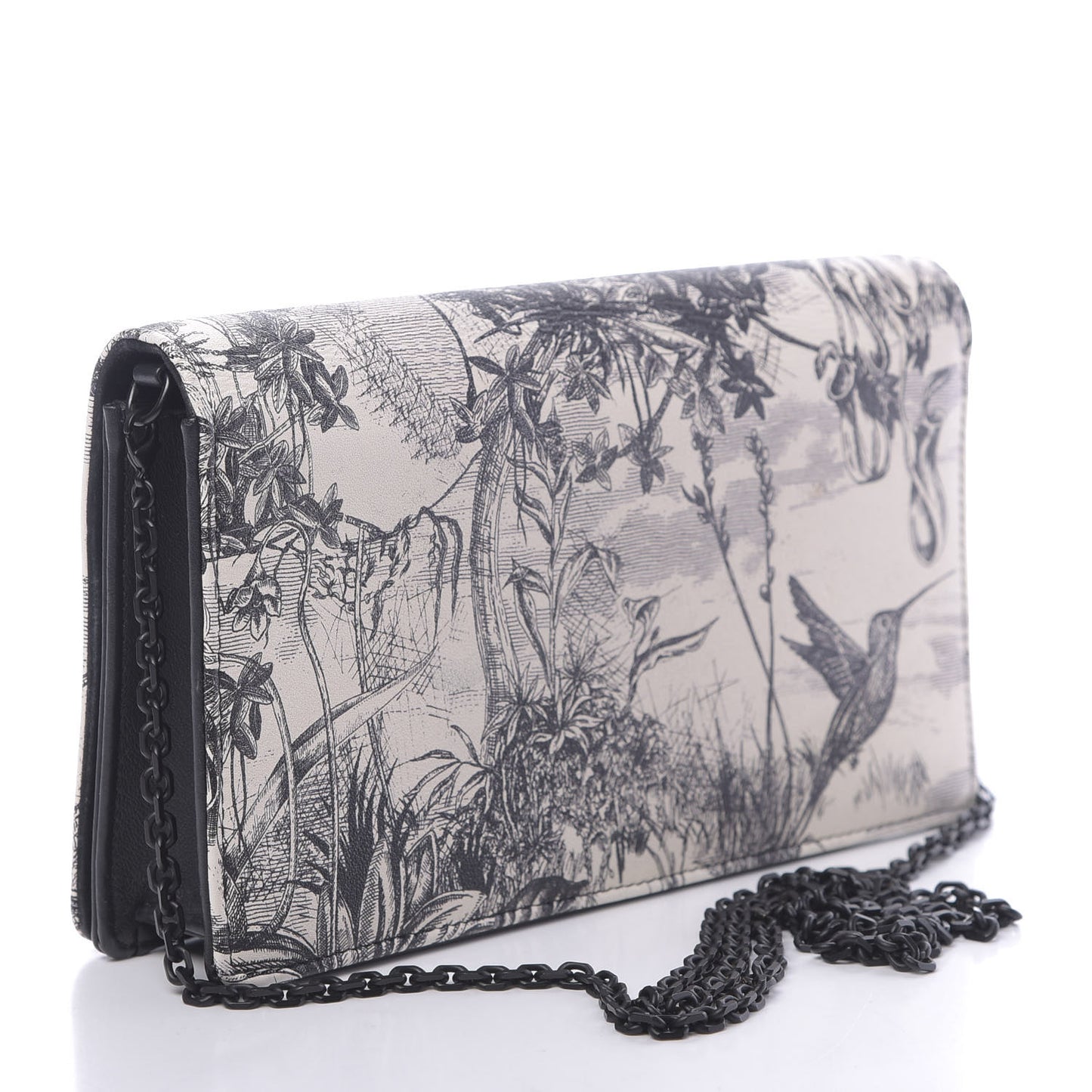 Calfskin Toile de Jouy Carnivora Wallet On Chain Pouch White