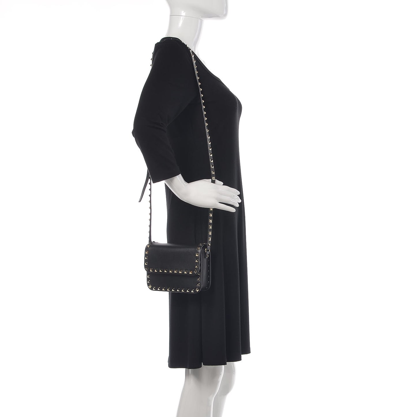 Vitello Rockstud Flap Crossbody Bag Black