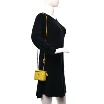 Chanel Lambskin Quilted Mini Pearl Crush Vanity Case With Chain Yellow 2 of 9