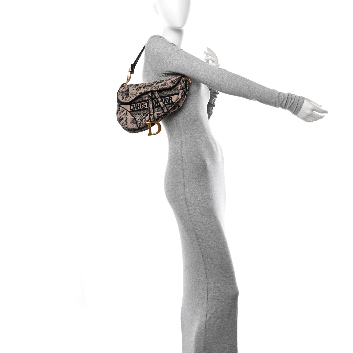 Christian Dior Canvas Embroidered Plan De Paris Printed Saddle Bag Beige Black 2 of 11