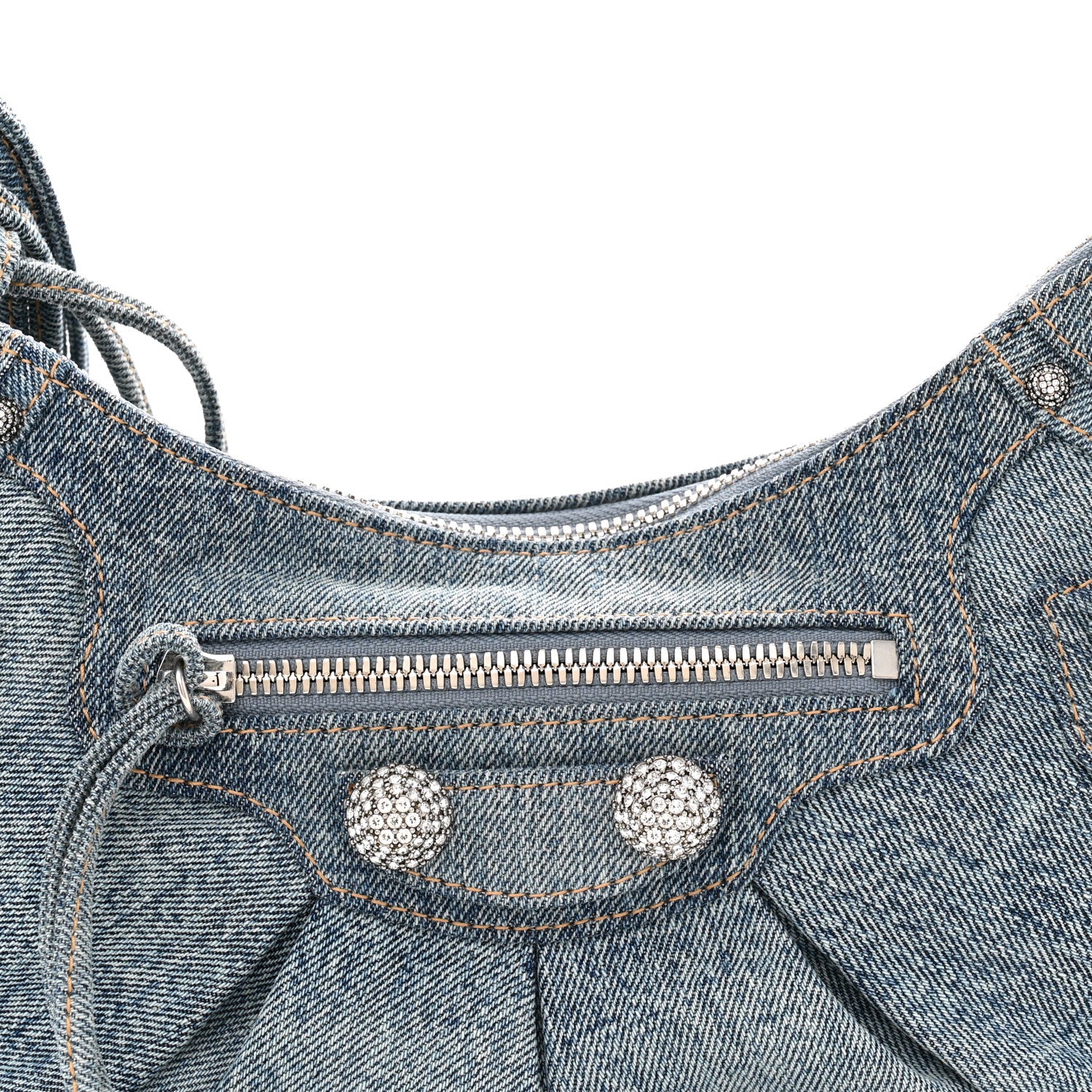 Balenciaga Washed Frayed Denim Crystal Small Le Cagole Shoulder Bag XS Blue 17 of 25