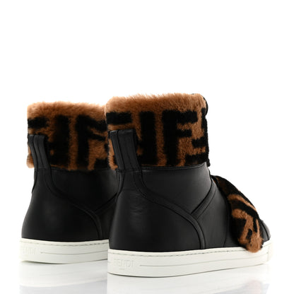Fendi Vitello Shearling FF High Top Sneakers 38 Black 4 of 9