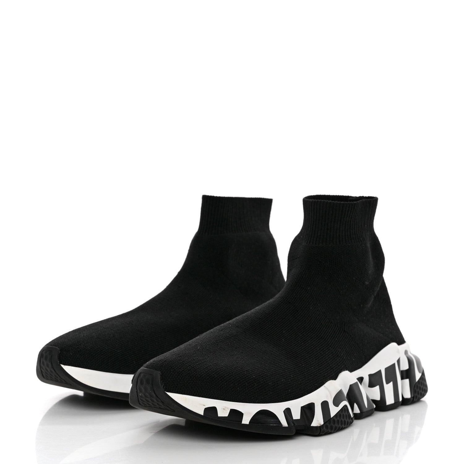 Balenciaga Neoprene Knit Womens Speed Graffiti Sneakers 38 Black White 3 of 12