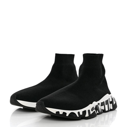 Balenciaga Neoprene Knit Womens Speed Graffiti Sneakers 38 Black White 3 of 12