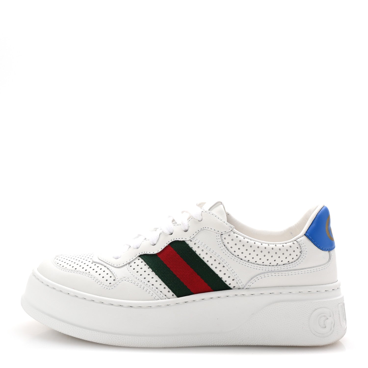 Gucci Calfskin Web Perforated Womens Platform 55mm Sneakers 38.5 White Bright Splash 1 of 10
