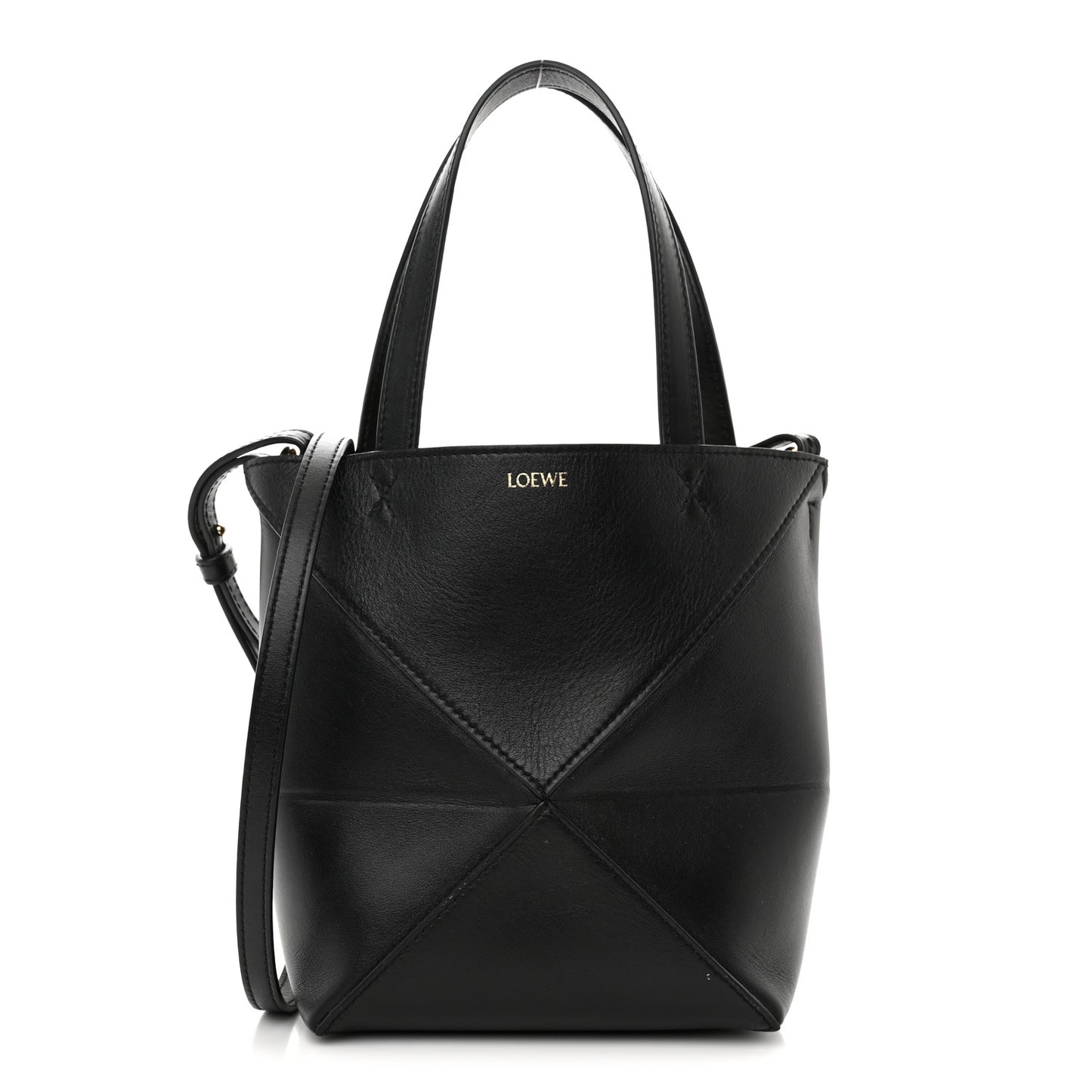 Shiny Calfskin Mini Puzzle Fold Tote Black