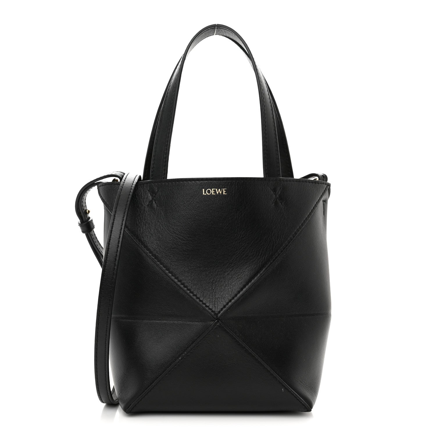Loewe Shiny Calfskin Mini Puzzle Fold Tote Black 1 of 11