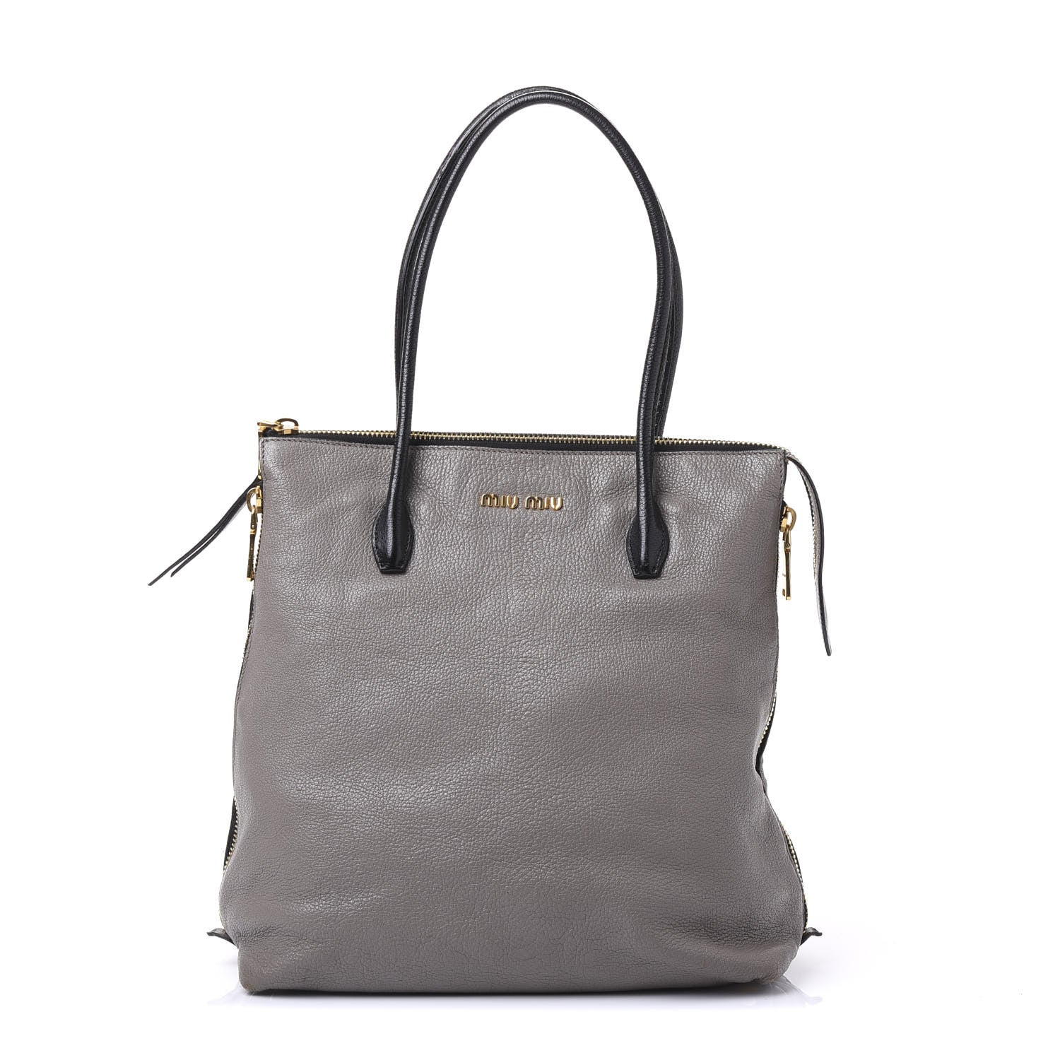 Miu Miu Goatskin Madras Zip Tote Argilla Black 1 of 10