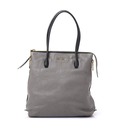 Miu Miu Goatskin Madras Zip Tote Argilla Black 1 of 10