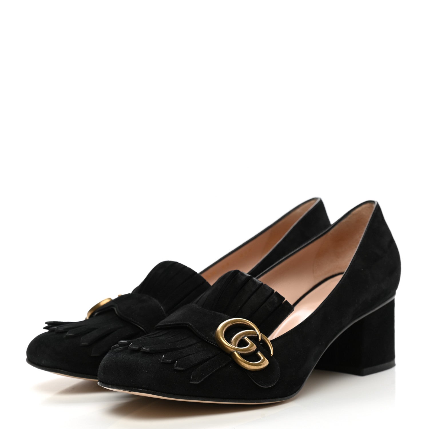 Gucci Kid Scamosciato GG Marmont Fringe 50mm Loafer Pumps 39.5 Black 3 of 11
