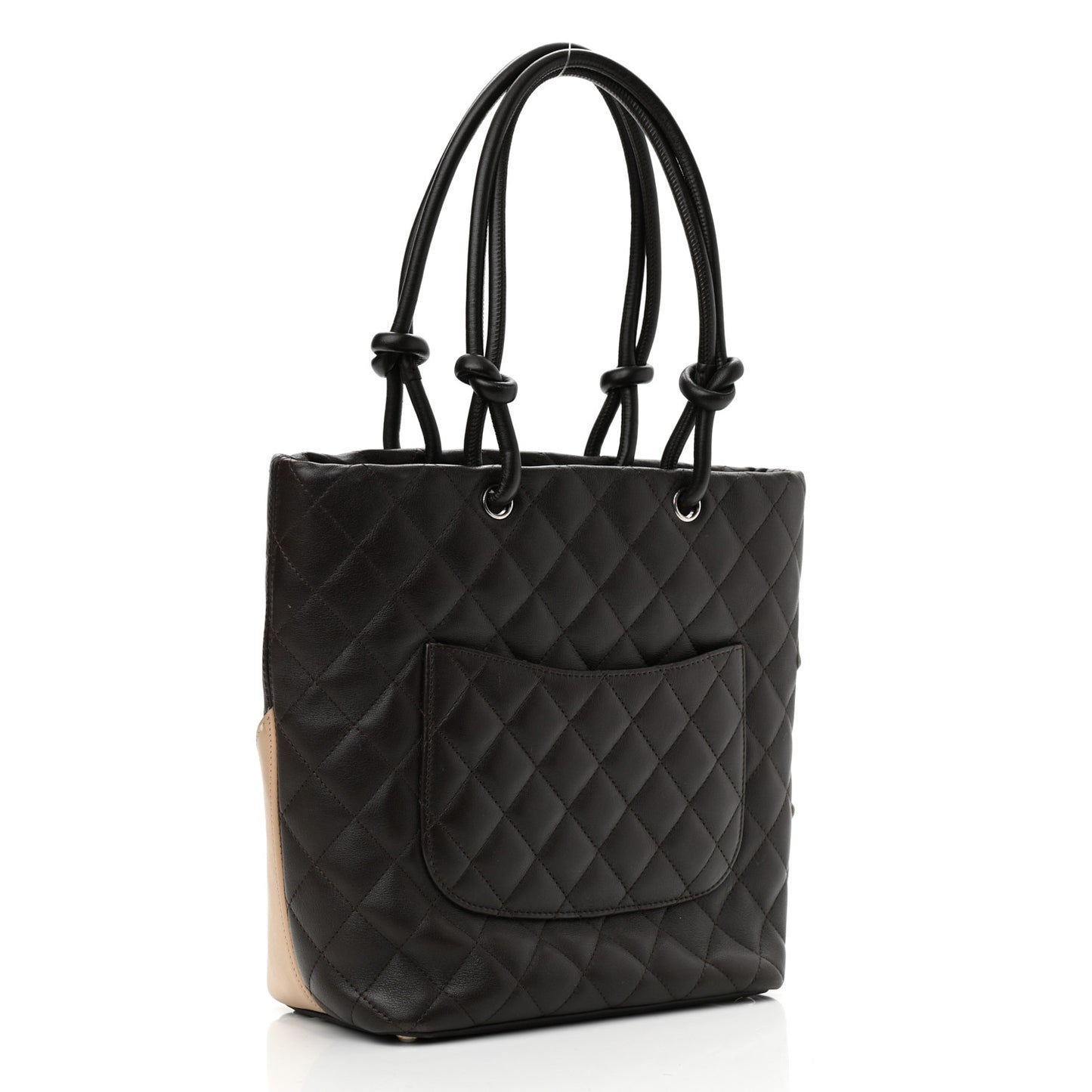 Calfskin Quilted Medium Cambon Tote Black White