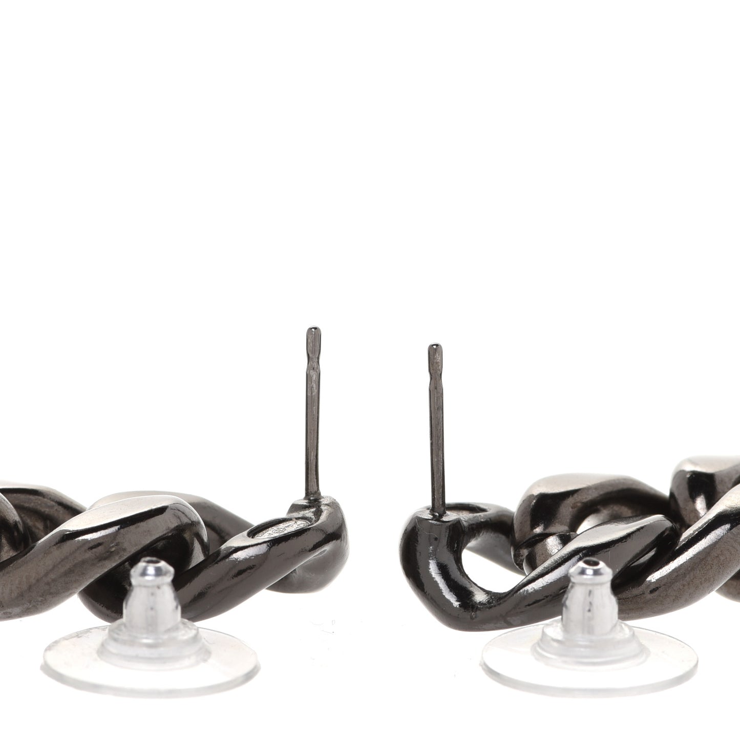 Metal CC Pick Drop Earrings Ruthenium