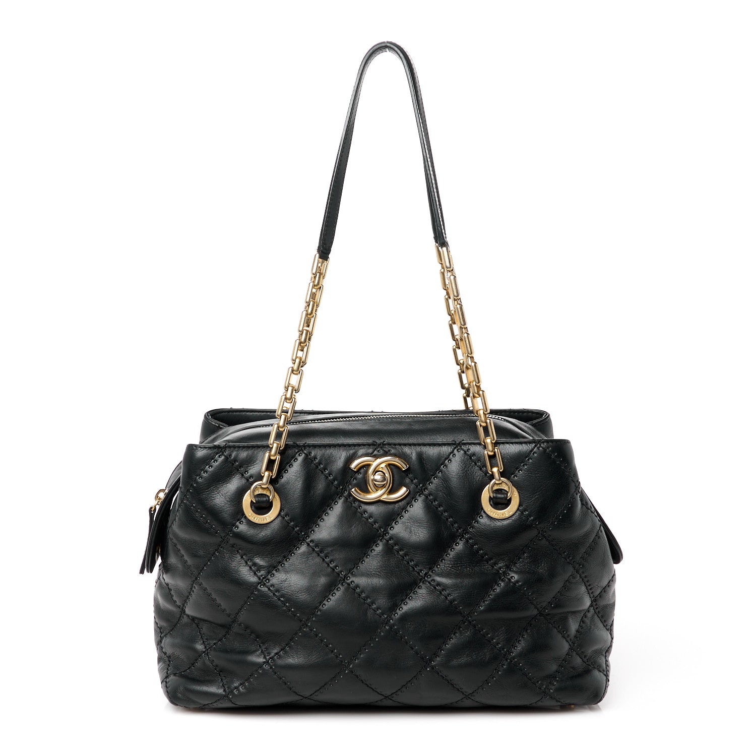 Chanel Calfskin Stitched Medium Retro Chain Tote Black 1 of 12