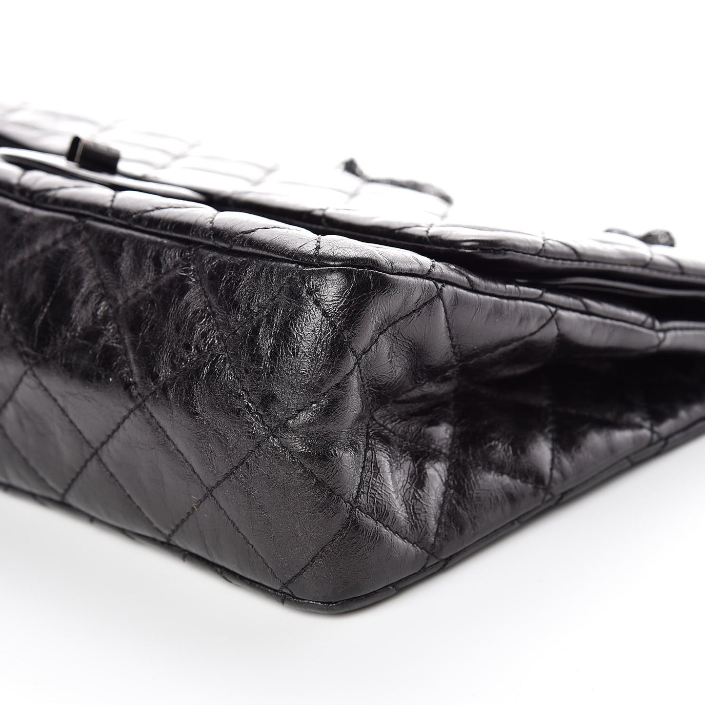 Glazed Aged Calfskin Quilted 2.55 Reissue 227 Flap So Black
