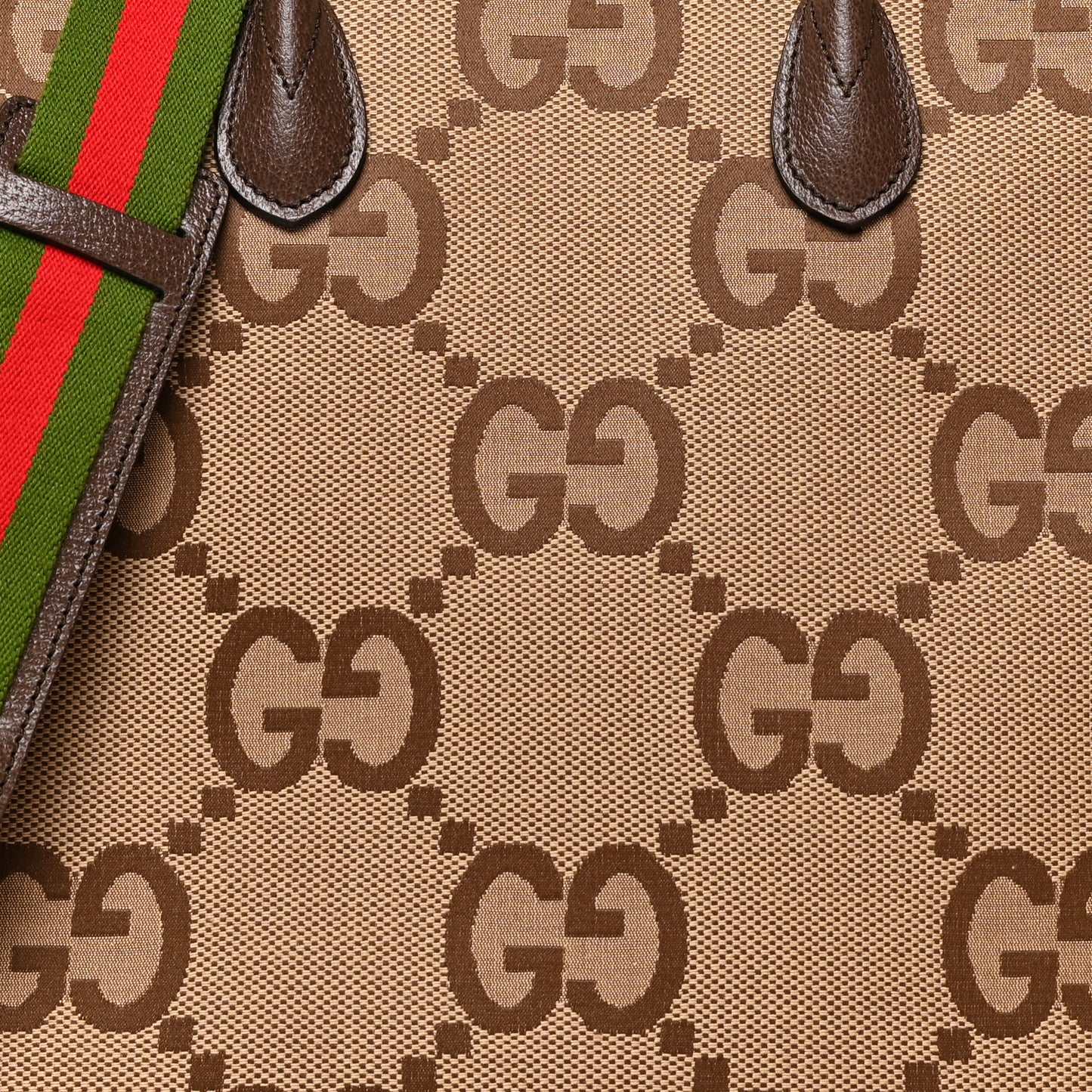 Monogram Jumbo GG Textured Dollar Calfskin Web Tote Bag Camel Ebony New Acero